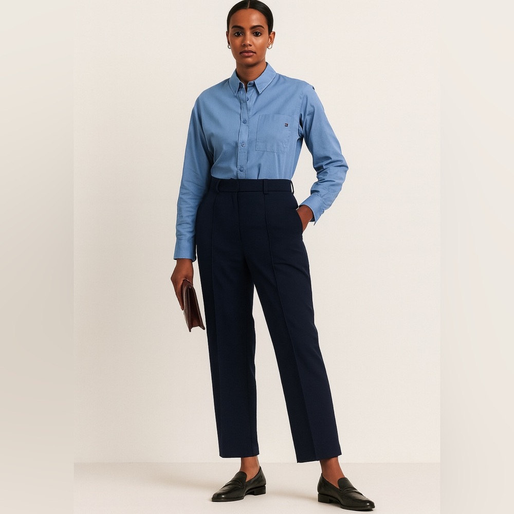 Tommy Hilfiger Blue Button-Down Long Shirt Dress Tunic Top L/G Roll-Tab Sleeves
